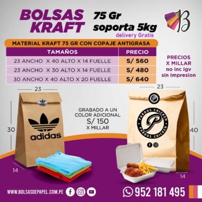 Bolsa Kraft 75g Soporte 5Kg