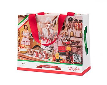 Bolsa de papel especial con hot stamping, repujado y cinta satinada